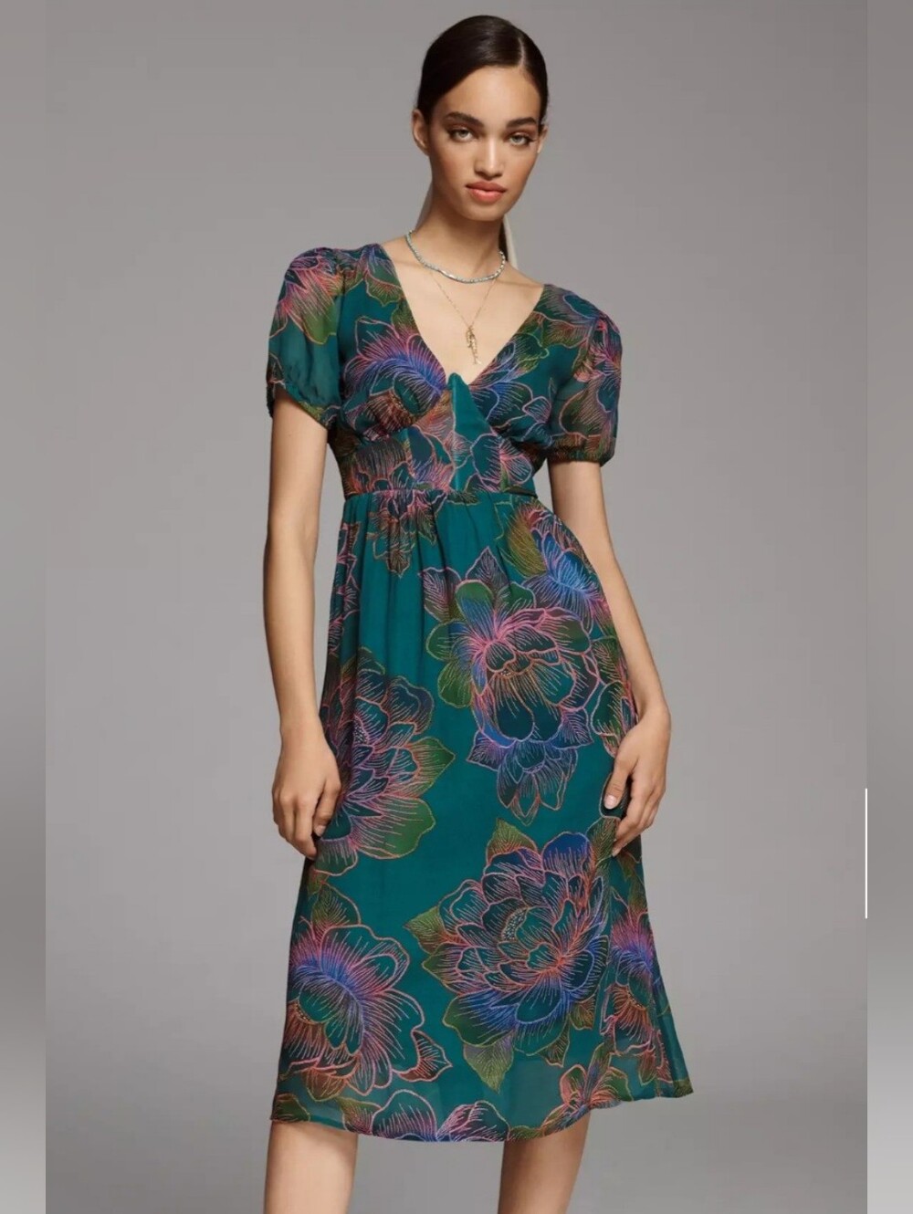 NWT Farm Rio X Anthropologie Puff-Sleeve Corset Dress, Medium, $248 MSRP